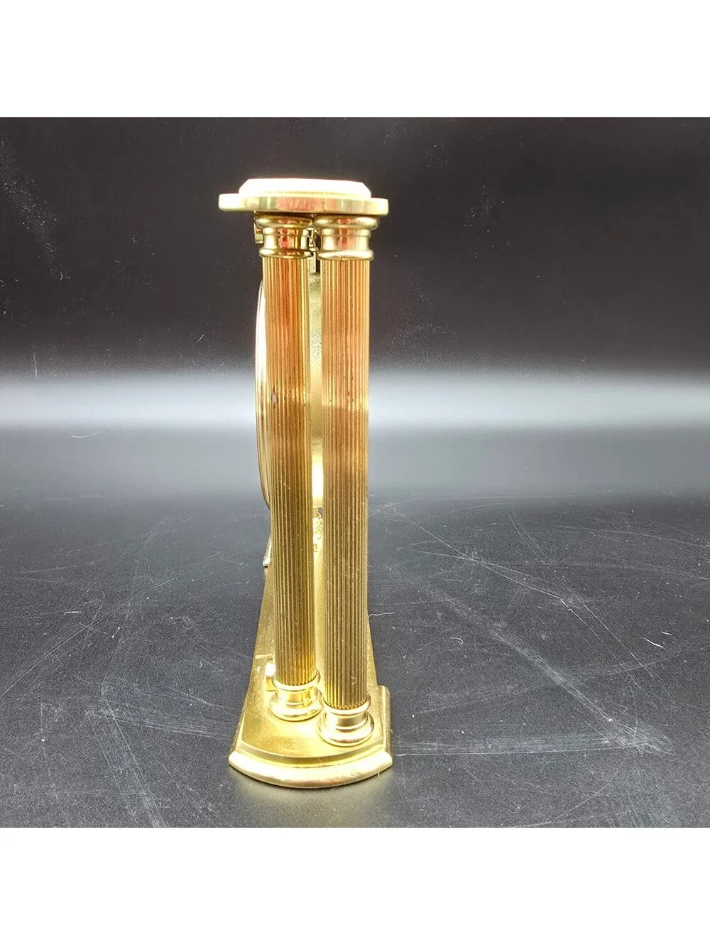 Vintage Howard Miller Athens Brass Glass Clock 613-627 Heavy Table Clock Working